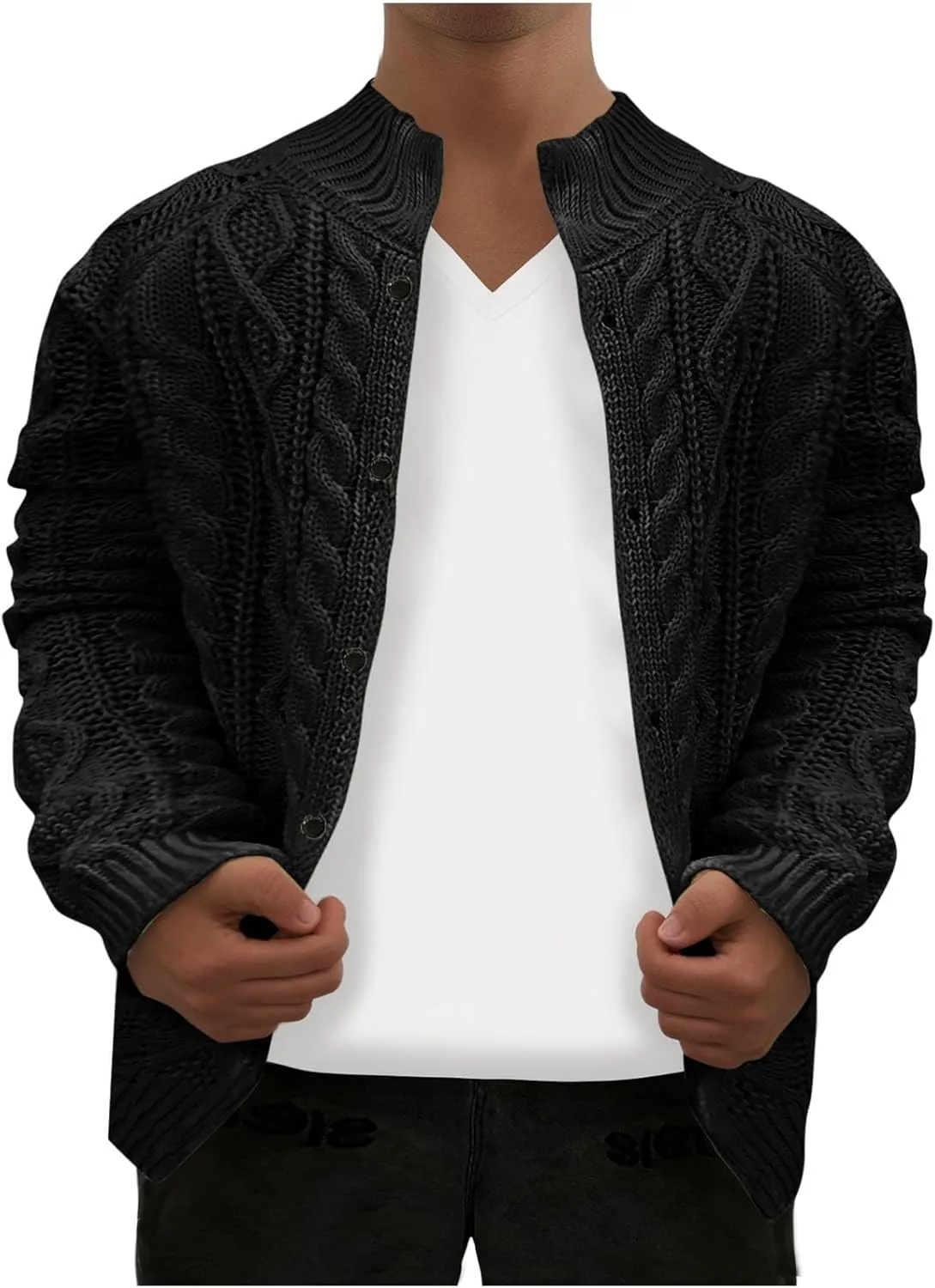 Cable Knit Cardigan for Men Casual Chunky Sweater Coat Long Sleeve Fall Winter Knitted Button Down Sweaters Jacket