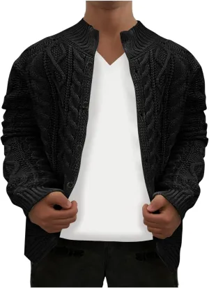 Cable Knit Cardigan for Men Casual Chunky Sweater Coat Long Sleeve Fall Winter Knitted Button Down Sweaters Jacket