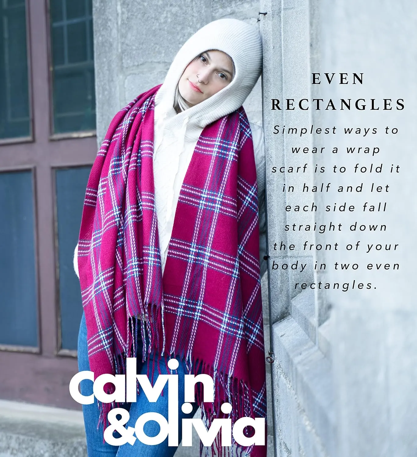 CALVIN & OLIVIA Women's Fall Winter Scarf Thick Classic Plaid Scarf Wrap Warmth Soft Oversized Cashmere Feel Scarves
