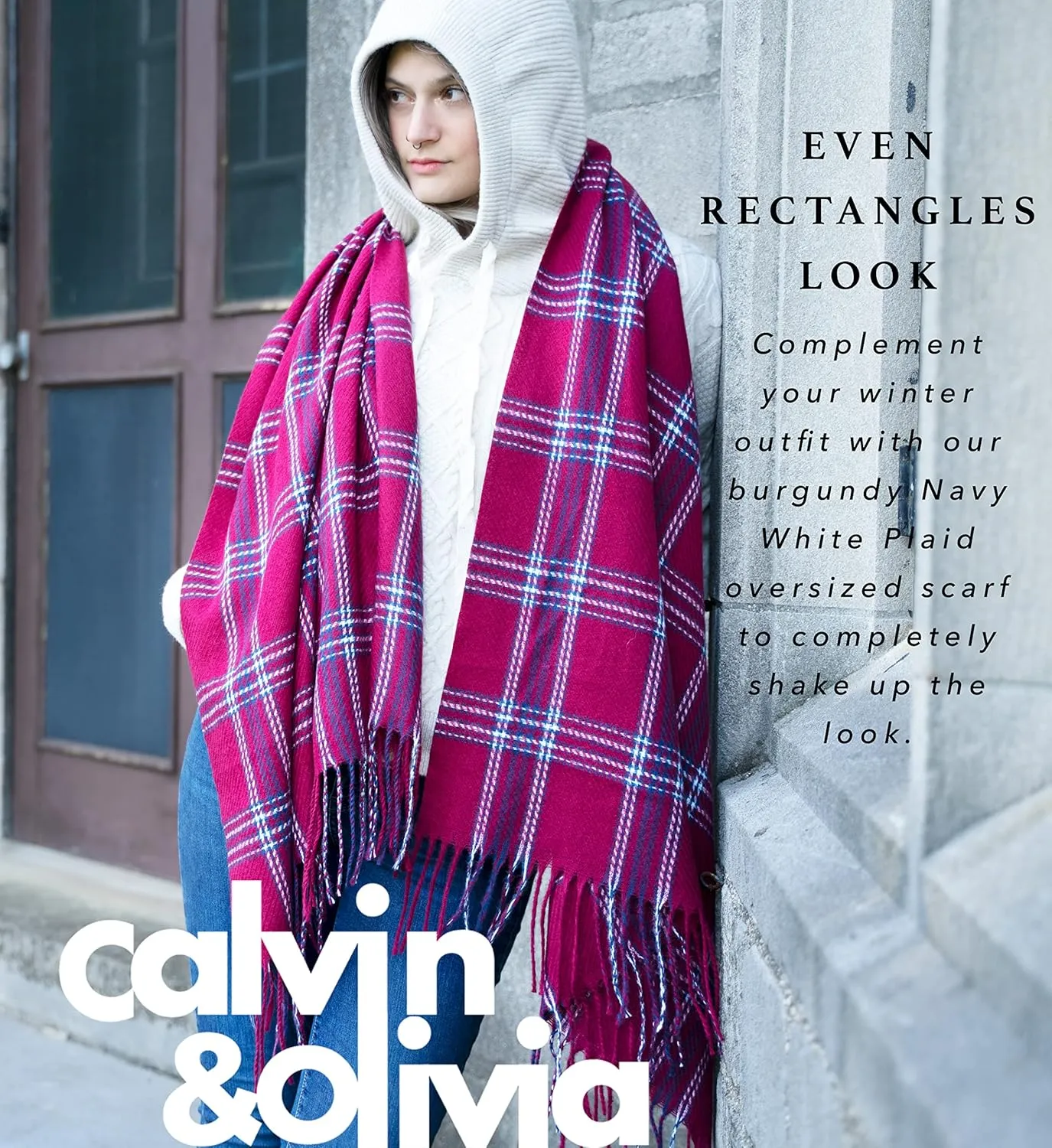 CALVIN & OLIVIA Women's Fall Winter Scarf Thick Classic Plaid Scarf Wrap Warmth Soft Oversized Cashmere Feel Scarves