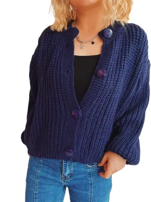 CHARTOU Women's Cable Knit Crop Button Up Sweater Short Chunky Open Front Cardigan Long Sleeve Outfits Fall