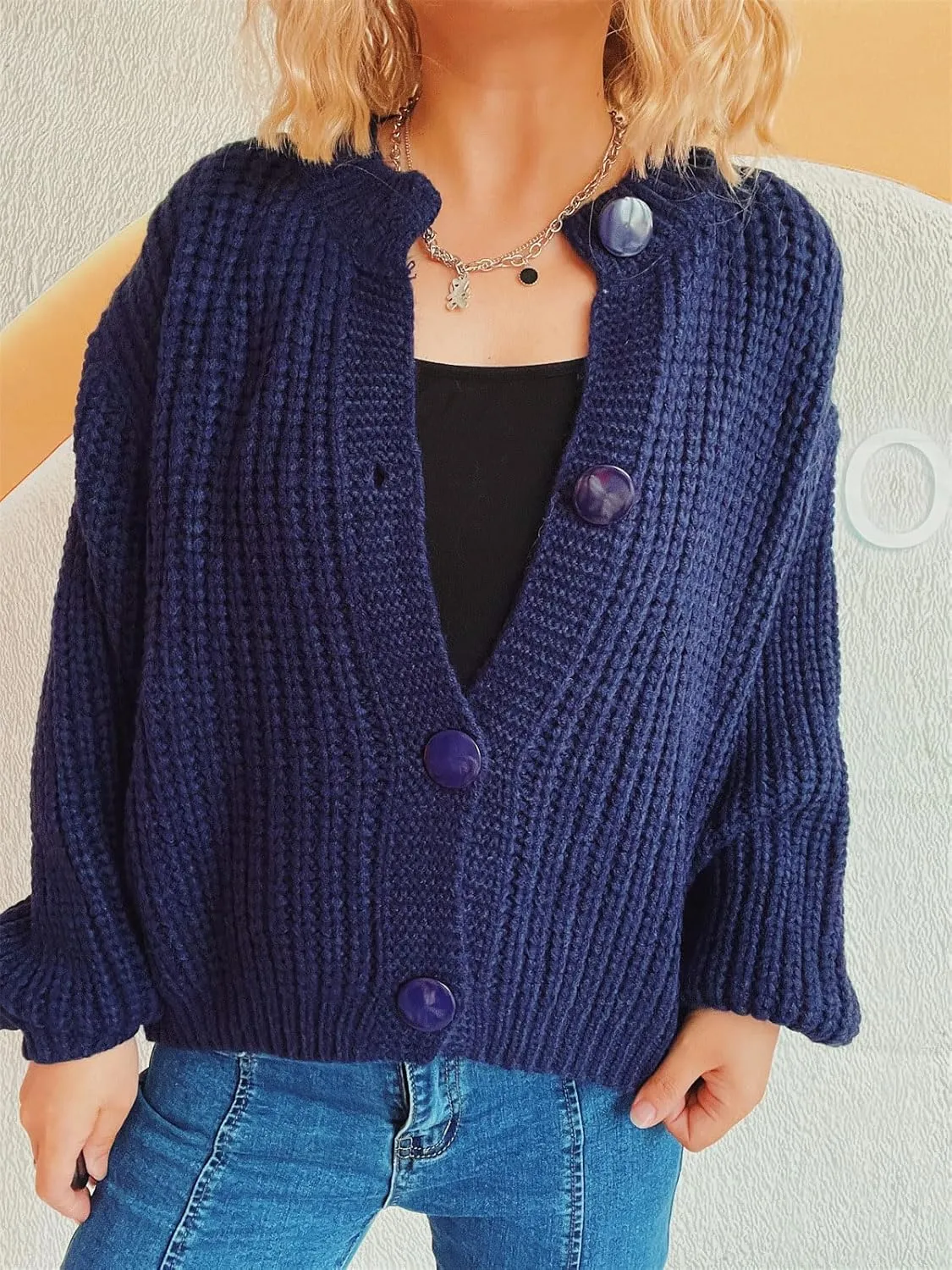 CHARTOU Women's Cable Knit Crop Button Up Sweater Short Chunky Open Front Cardigan Long Sleeve Outfits Fall