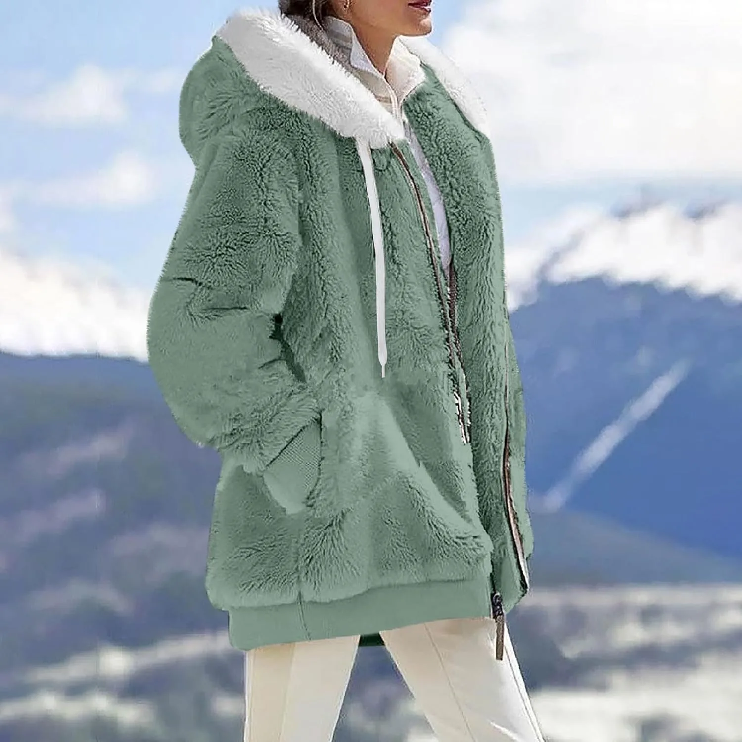 ChicCrate Winter Jackets For Women Zip Up Fleece Jacket Fuzzy Fashion Cardigan Warm Clothes Sherpa Plaid Coat