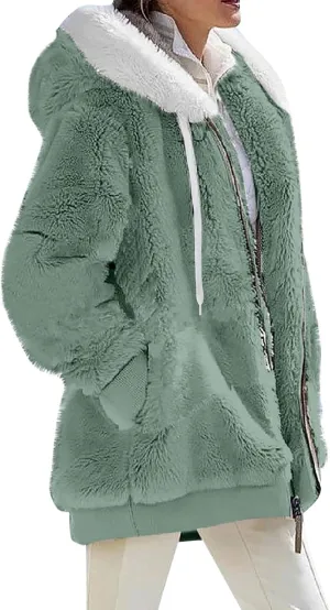 ChicCrate Winter Jackets For Women Zip Up Fleece Jacket Fuzzy Fashion Cardigan Warm Clothes Sherpa Plaid Coat