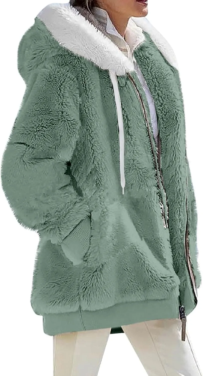 ChicCrate Winter Jackets For Women Zip Up Fleece Jacket Fuzzy Fashion Cardigan Warm Clothes Sherpa Plaid Coat
