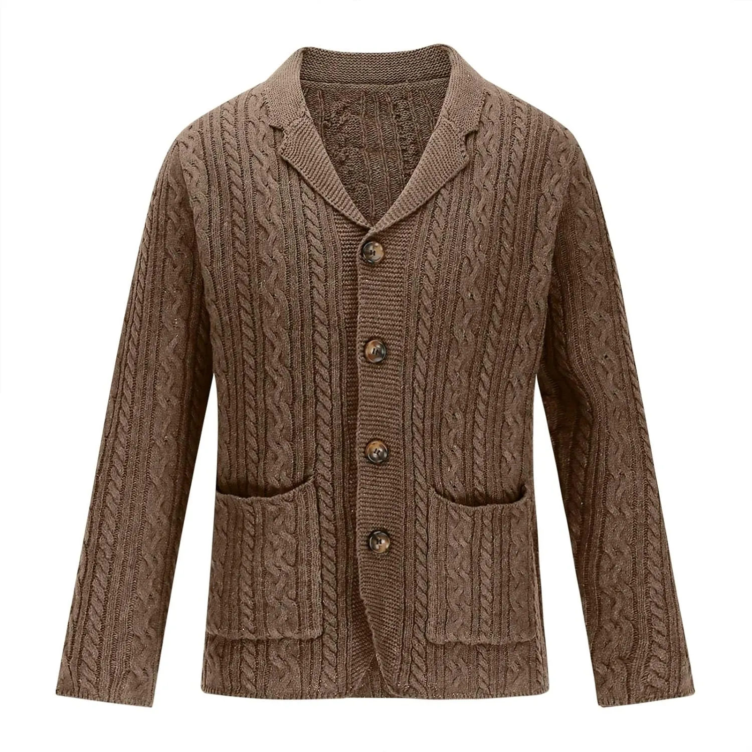 Dgoopd Cardigan Sweaters for Men Cable Knit Button Down Sweater Notch Lapel Jacket V Neck Open Front Cardigan Casual Outwear
