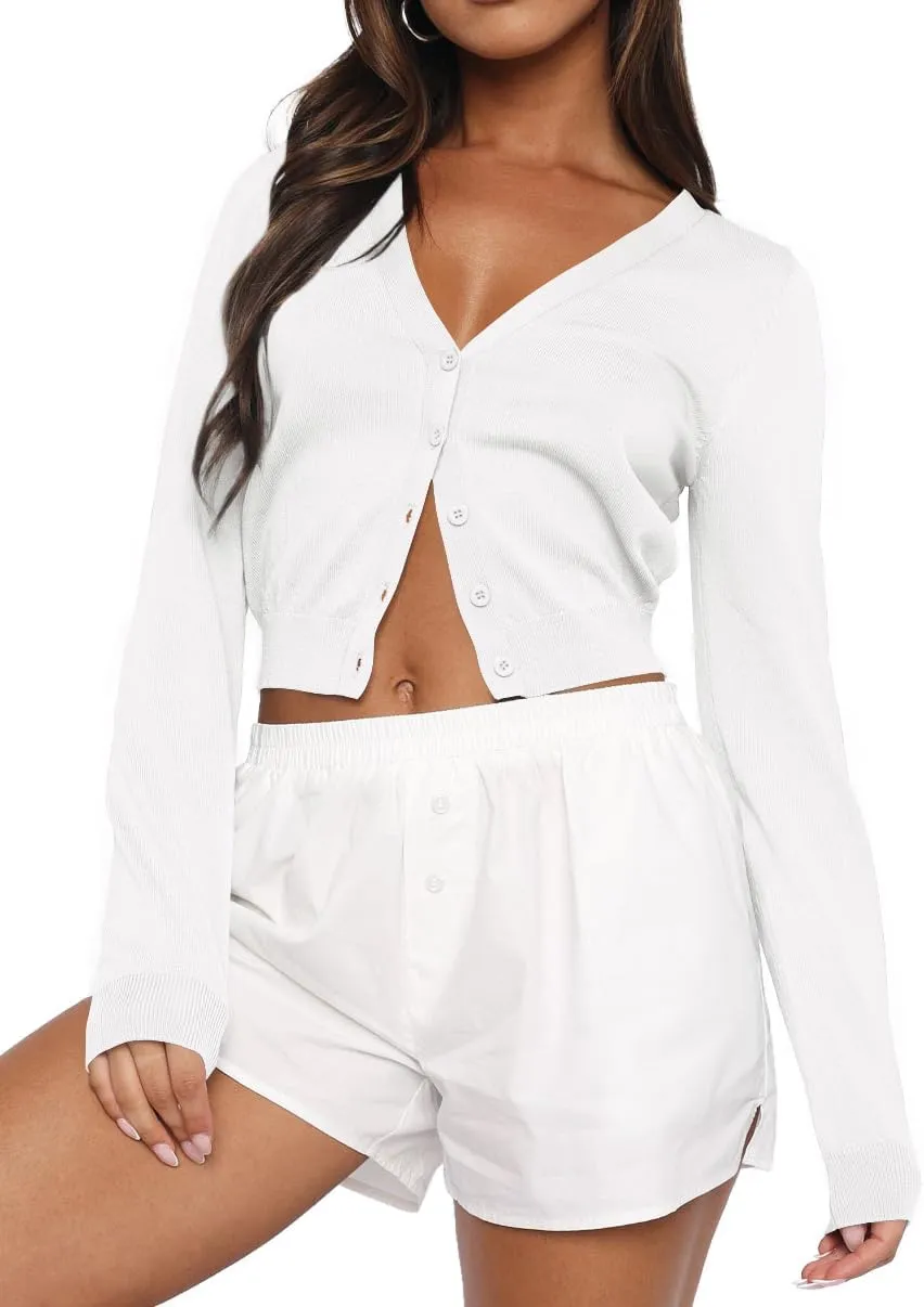 Ezbelle Women's Long Sleeve Open Front Cropped Lightweight Cardigan Sweater Button Down Shirt 2025 Fall Tops