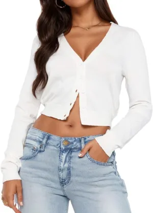 Ezbelle Women's Long Sleeve Open Front Cropped Lightweight Cardigan Sweater Button Down Shirt 2025 Fall Tops
