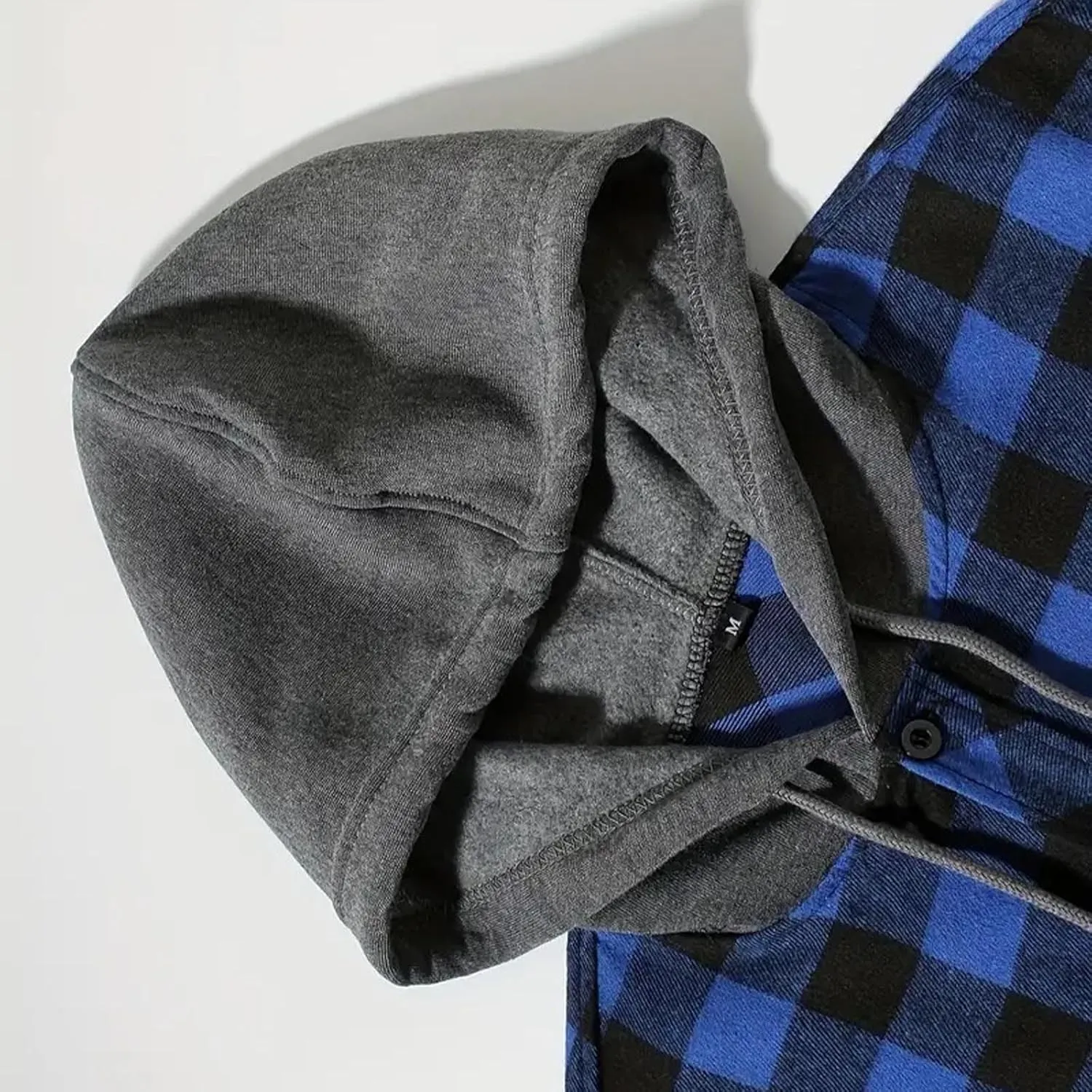 Flannel Hoodie Shirt for Men Casual Button Down Plaid Shirt Jacket Classic Drawstring Long Sleeve Shacket Coats
