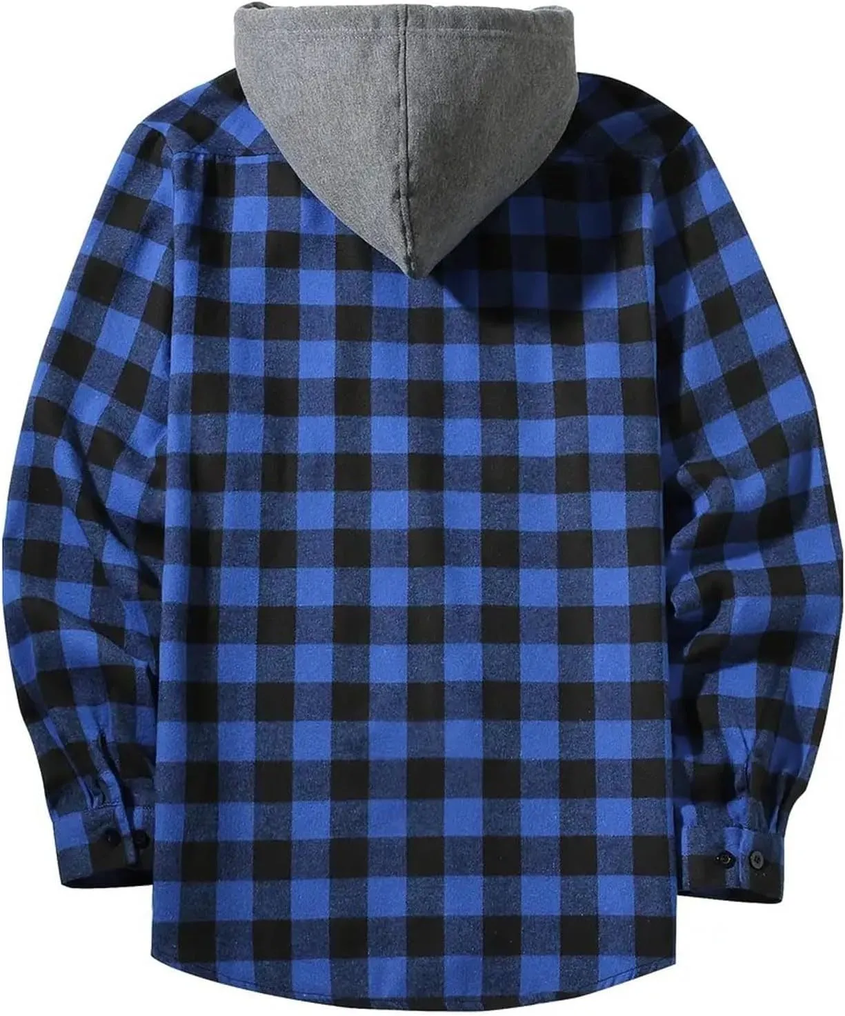 Flannel Hoodie Shirt for Men Casual Button Down Plaid Shirt Jacket Classic Drawstring Long Sleeve Shacket Coats