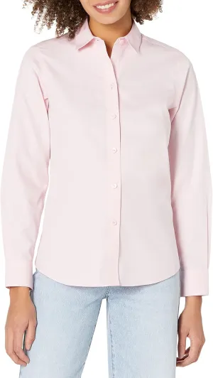 Foxcroft Women's Petite Taylor Essential Non Iron Blouse, Chambray Pink, 6