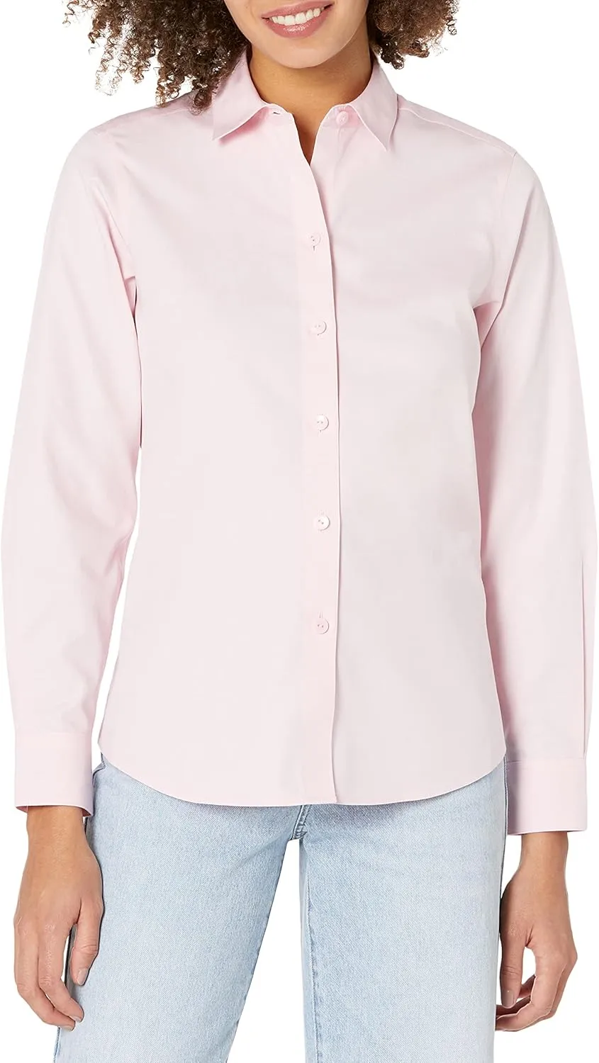 Foxcroft Women's Petite Taylor Essential Non Iron Blouse, Chambray Pink, 6