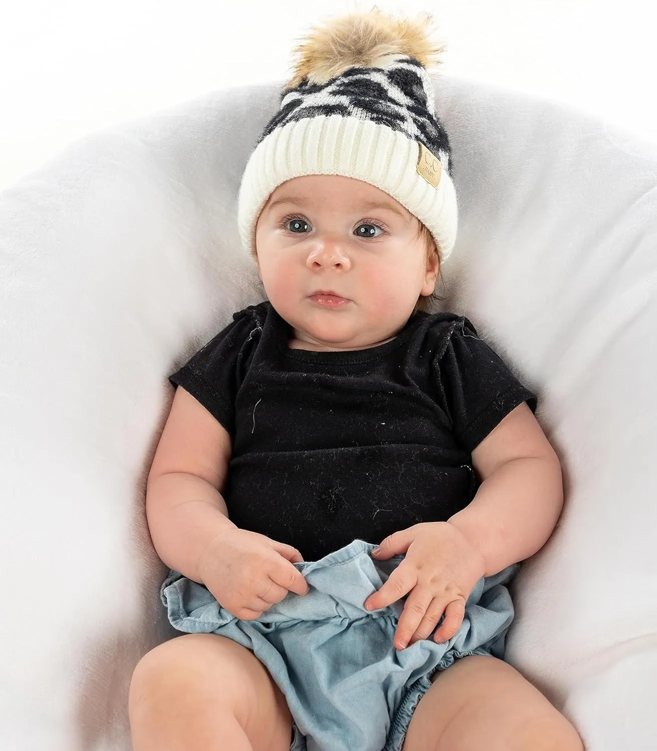 Funky Junque Exclusives Baby Infant Beanie Knit Warm Winter Pom Pom Skull Cap Hat