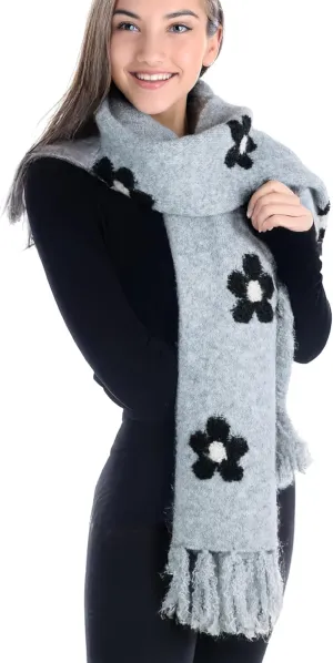 Funky Junque Winter Scarves for Women Daisy Floral Scarf - Mother's Day Gift - Soft Warm Knit