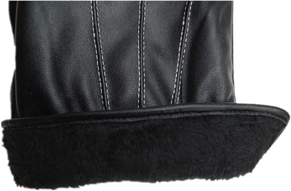 Haitpant Men Winter Genuine Leather Black Gloves Button Warm Mittens Luxurious PU Leather Driving Gloves