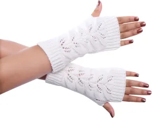 Kids Arm Warmers White Striped Gloves Girls Arm Gloves Toddler Mittens Fingerless Warm Gloves with Thumb Hole (White, One Size)