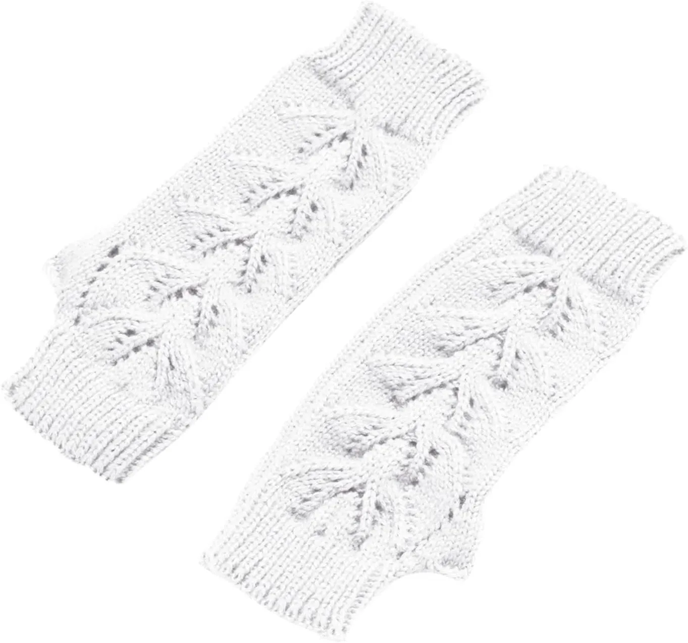 Kids Arm Warmers White Striped Gloves Girls Arm Gloves Toddler Mittens Fingerless Warm Gloves with Thumb Hole (White, One Size)