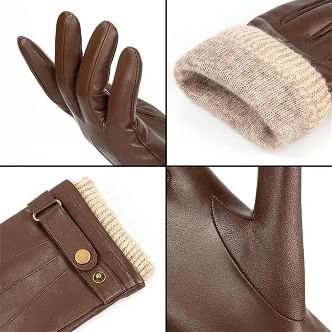 Men Sheepskin Warm Driving Leather Touchscreen Wool Lining Motorcycle Riding Man Winter Gloves