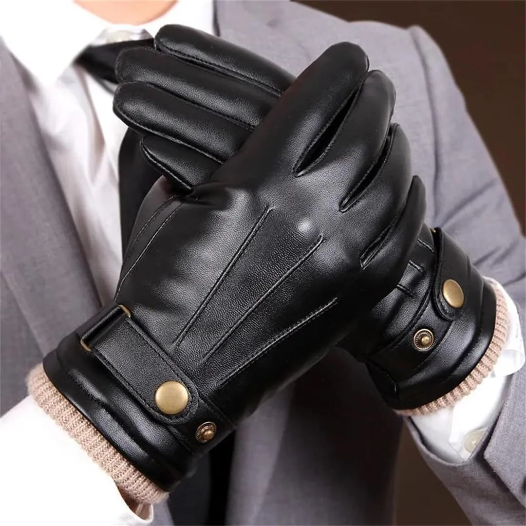 Men Sheepskin Warm Driving Leather Touchscreen Wool Lining Motorcycle Riding Man Winter Gloves