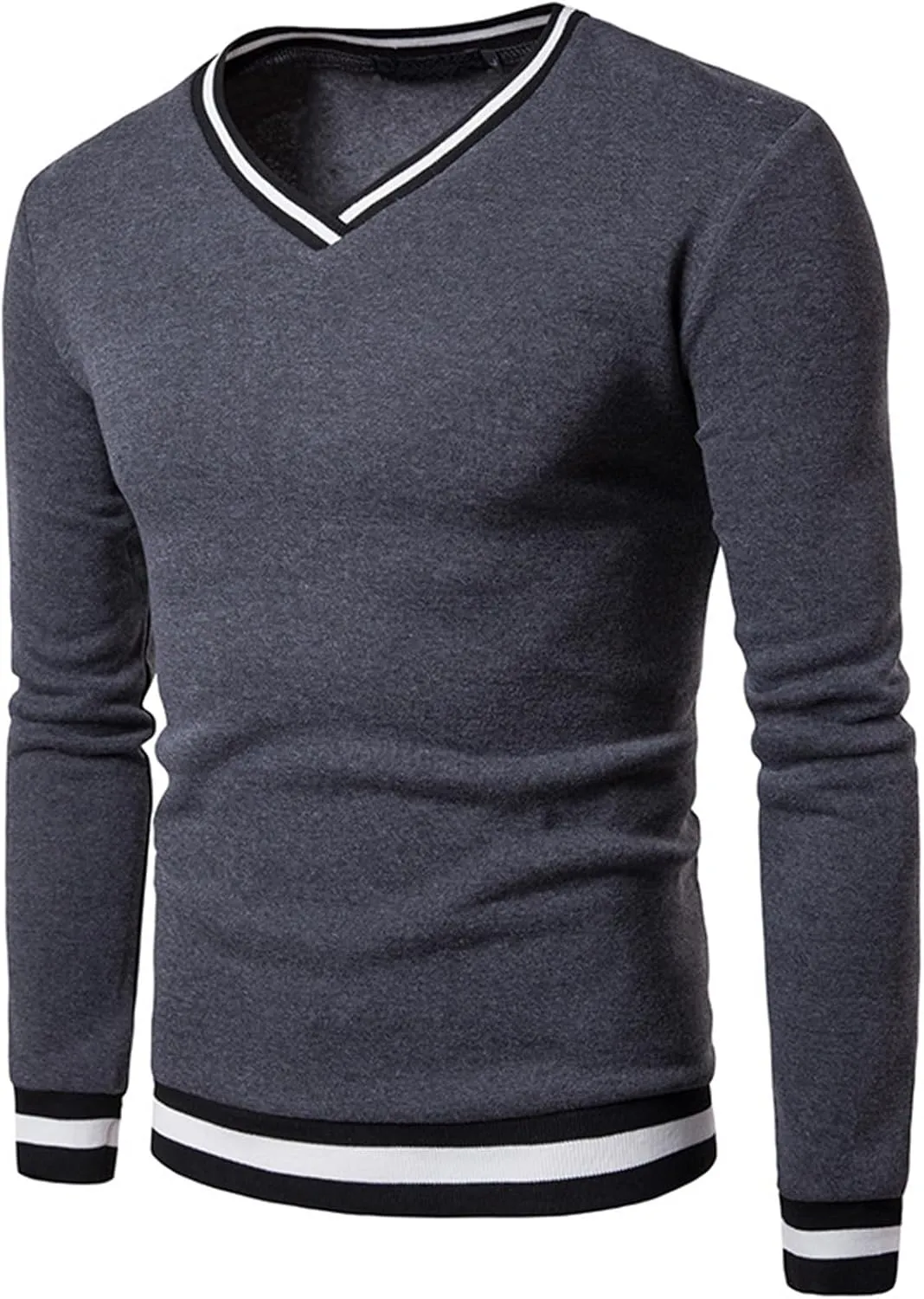 Men's Cotton V Neck Sweater Knitted Color Block Pullover Sweatshirt Casual Long Sleeve Slim Fit Soft Jumper Tops