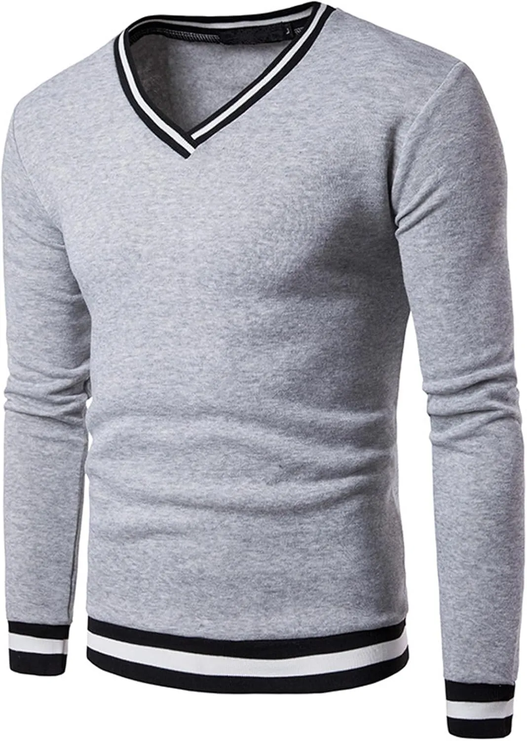 Men's Cotton V Neck Sweater Knitted Color Block Pullover Sweatshirt Casual Long Sleeve Slim Fit Soft Jumper Tops