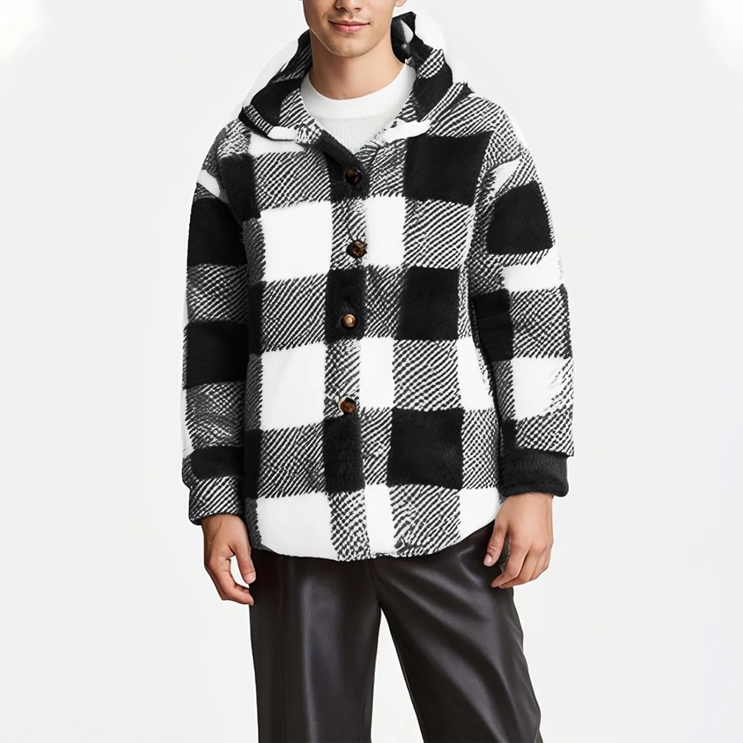Mens Fleece Fuzzy Jackets Casual Lightweight Hooded Warm Long Sleeve Soft Comfy Fall Winter Coats