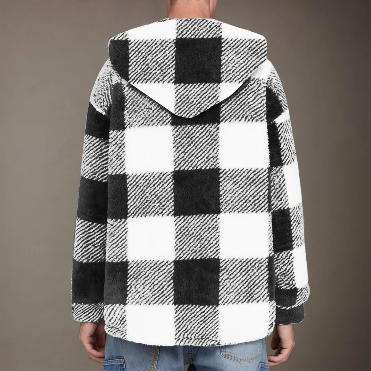 Mens Fleece Fuzzy Jackets Casual Lightweight Hooded Warm Long Sleeve Soft Comfy Fall Winter Coats