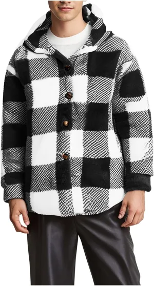 Mens Fleece Fuzzy Jackets Casual Lightweight Hooded Warm Long Sleeve Soft Comfy Fall Winter Coats