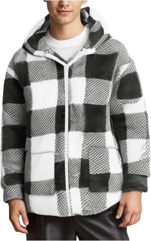 Mens Fleece Fuzzy Jackets Casual Lightweight Hooded Warm Long Sleeve Soft Comfy Fall Winter Coats