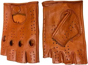 Men's Genuine Sheep Leather Half Finger Driving Cycling Motorbike Exercise and Fitness Fingerless Unlined Gloves