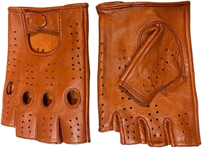 Men's Genuine Sheep Leather Half Finger Driving Cycling Motorbike Exercise and Fitness Fingerless Unlined Gloves
