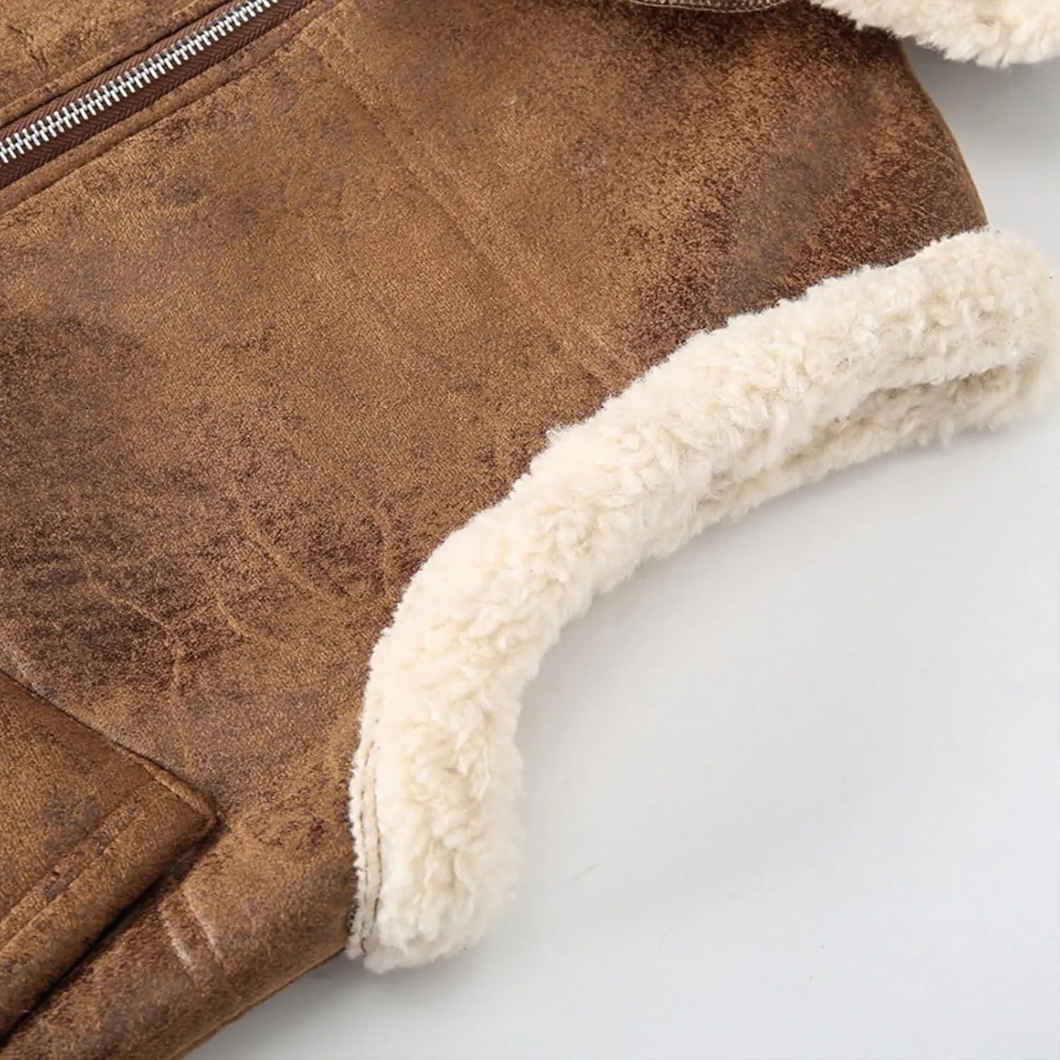 Mens Sheepskin Vest Heavyweight Fleece Lined Zip Up Sleeveless Hooded Faux Suede Bomber Jackets Winter Warm Waistcoat