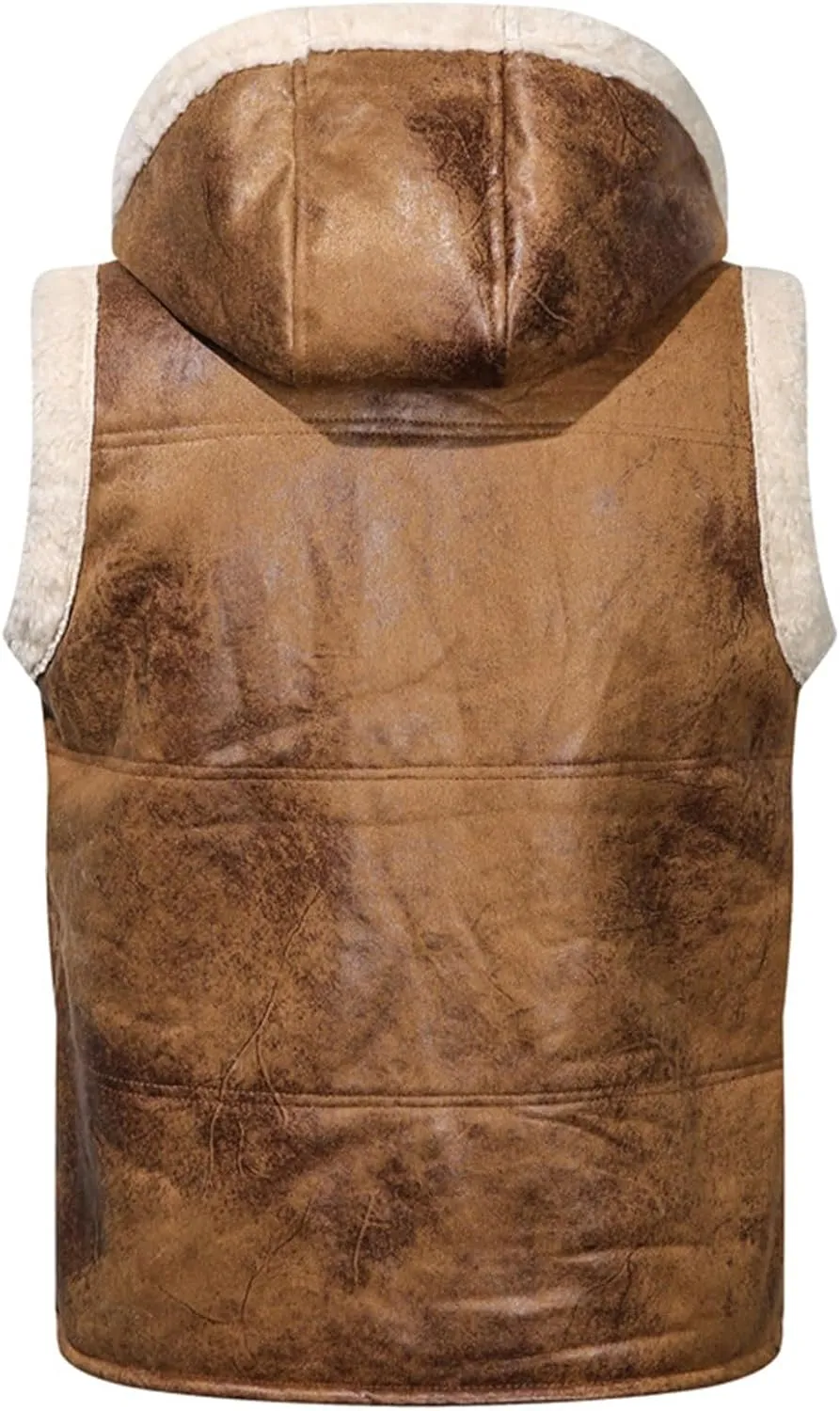 Mens Sheepskin Vest Heavyweight Fleece Lined Zip Up Sleeveless Hooded Faux Suede Bomber Jackets Winter Warm Waistcoat