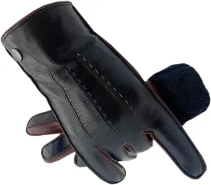 Men's Winter Sheepskin Leather Gloves Wristguards Genuine Leather Gloves Wool Lined Machine Sewn Warm Driving Cyclin Gloves Black 10