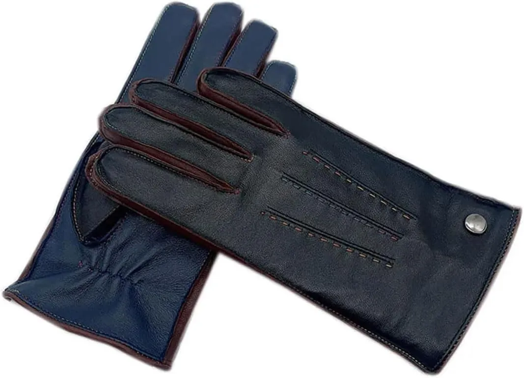 Men's Winter Sheepskin Leather Gloves Wristguards Genuine Leather Gloves Wool Lined Machine Sewn Warm Driving Cyclin Gloves Black 10