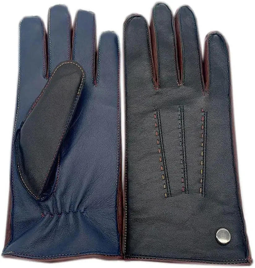 Men's Winter Sheepskin Leather Gloves Wristguards Genuine Leather Gloves Wool Lined Machine Sewn Warm Driving Cyclin Gloves Black 10