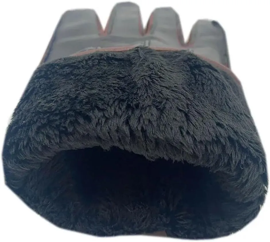 Men's Winter Sheepskin Leather Gloves Wristguards Genuine Leather Gloves Wool Lined Machine Sewn Warm Driving Cyclin Gloves Black 10