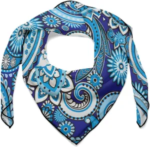 Paisley Blue Print Pattern Square Silk Scarf for Women Fashion Neck Hair Wrap Head Scarves Bag Decoration 27''x 27''