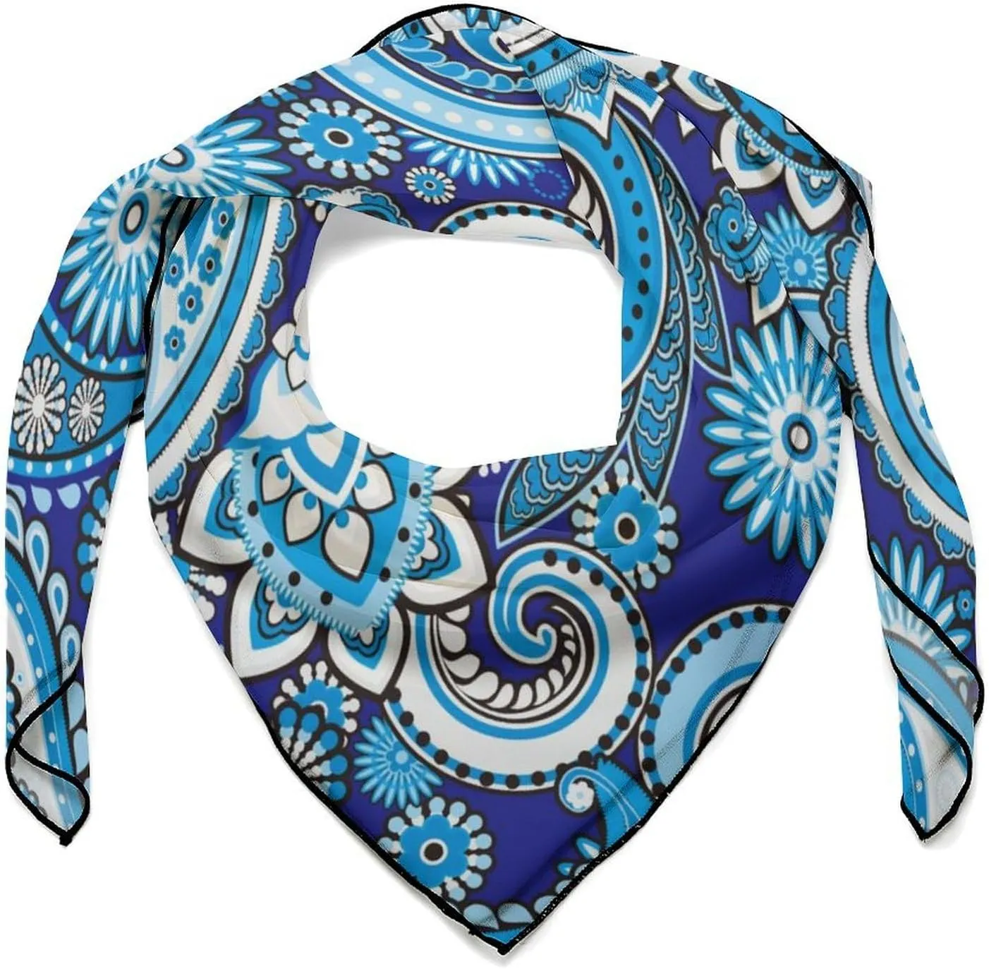 Paisley Blue Print Pattern Square Silk Scarf for Women Fashion Neck Hair Wrap Head Scarves Bag Decoration 27''x 27''
