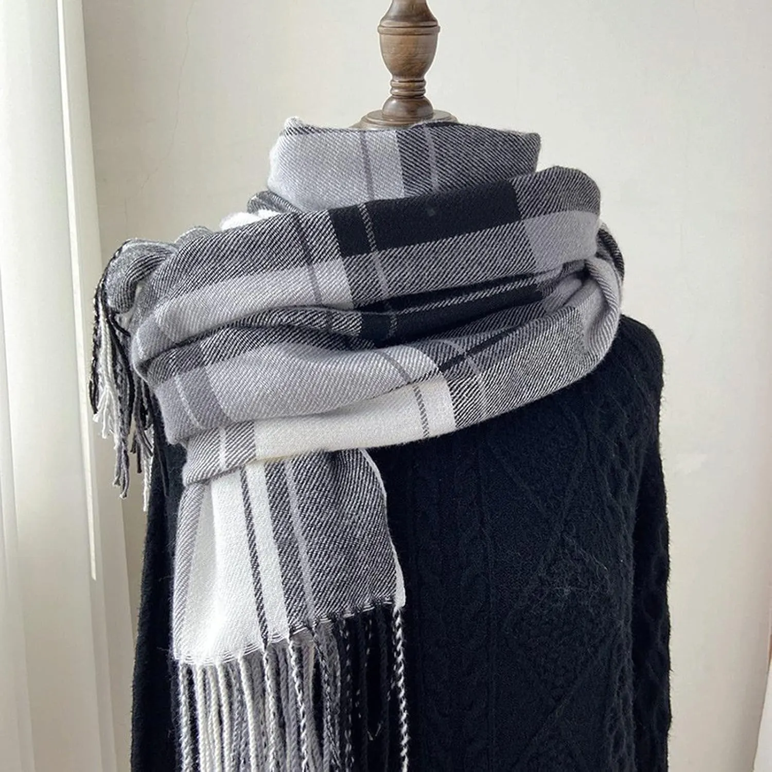 Plaid Scarfs for Women Men Winter Soft Cozy Warm Long Shawl Wraps Big Grid Large Soft Thick Blanket Scarfs