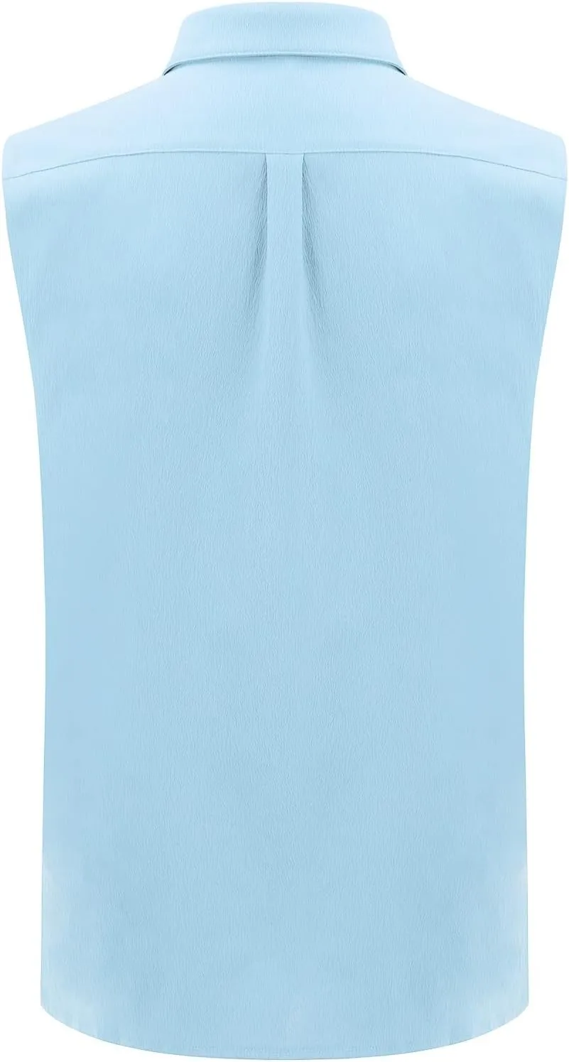 Sleeveless Beach Shirts for Men Stylish Button Up Tank Tops Summer Casual Lapel Collared Big and Tall Lapel Vest Shirt
