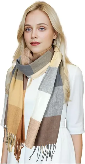 Sumato Scarf for Women Fall Winter Lightweight Shawl Wraps Long Blanket Scarves Warm Soft Cashmere Feel Plaid Pattern Tassel