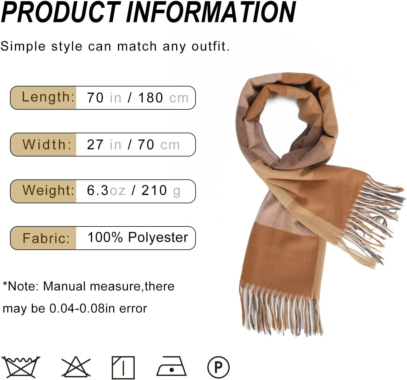 Sumato Scarf for Women Fall Winter Lightweight Shawl Wraps Long Blanket Scarves Warm Soft Cashmere Feel Plaid Pattern Tassel