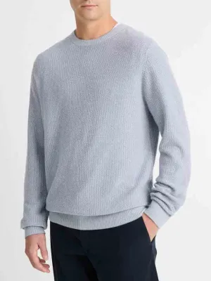 Vince Geo-Jacquard Wool-Blend Crew Neck Sweater in Blue Hour/Classic Cream
