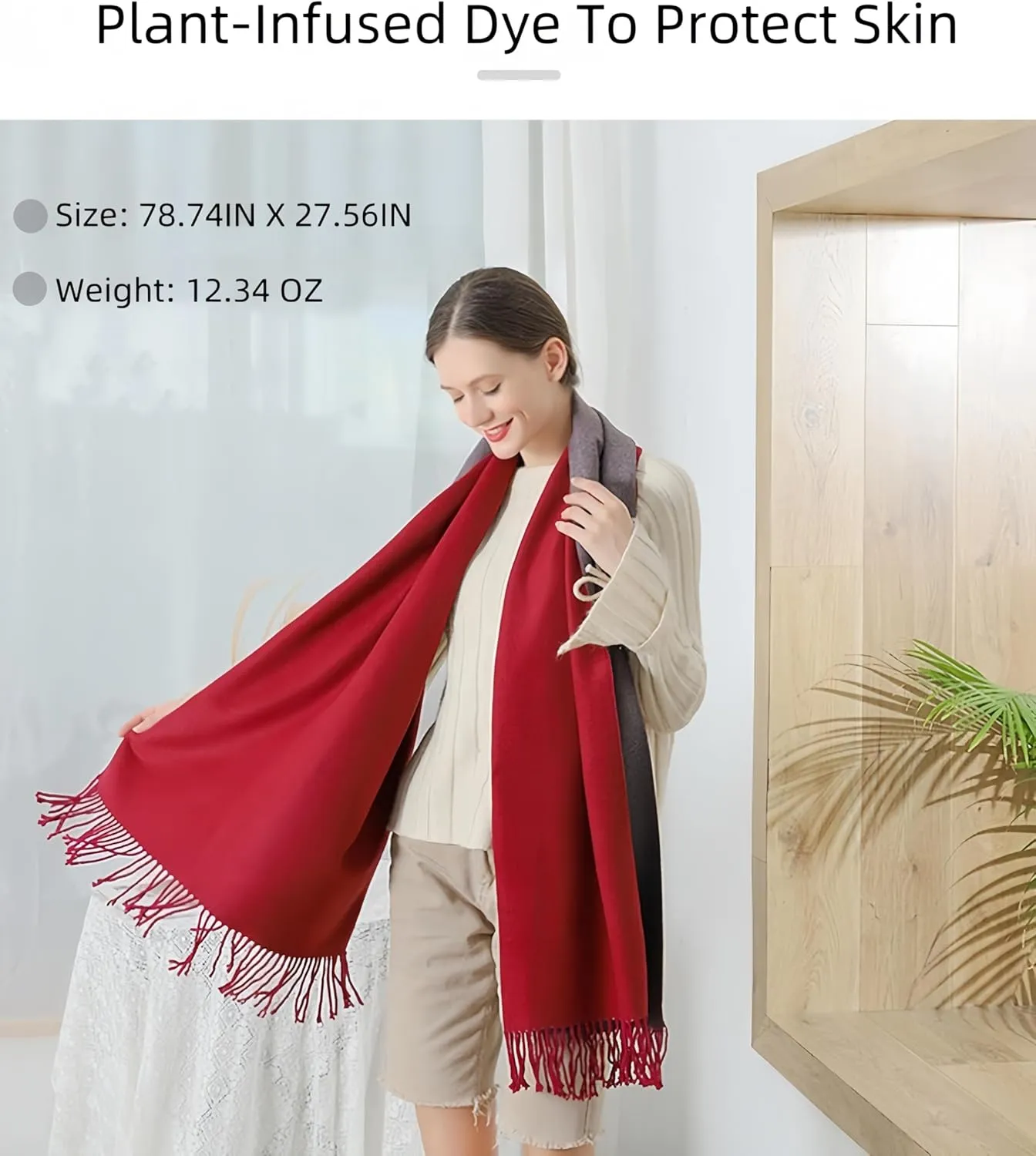 Women Winter Warm Scarf Cashmere Scarf Elegant Contrast Color Tasseled Shawl Long Stoles Oversized Soft Scarves Gifts