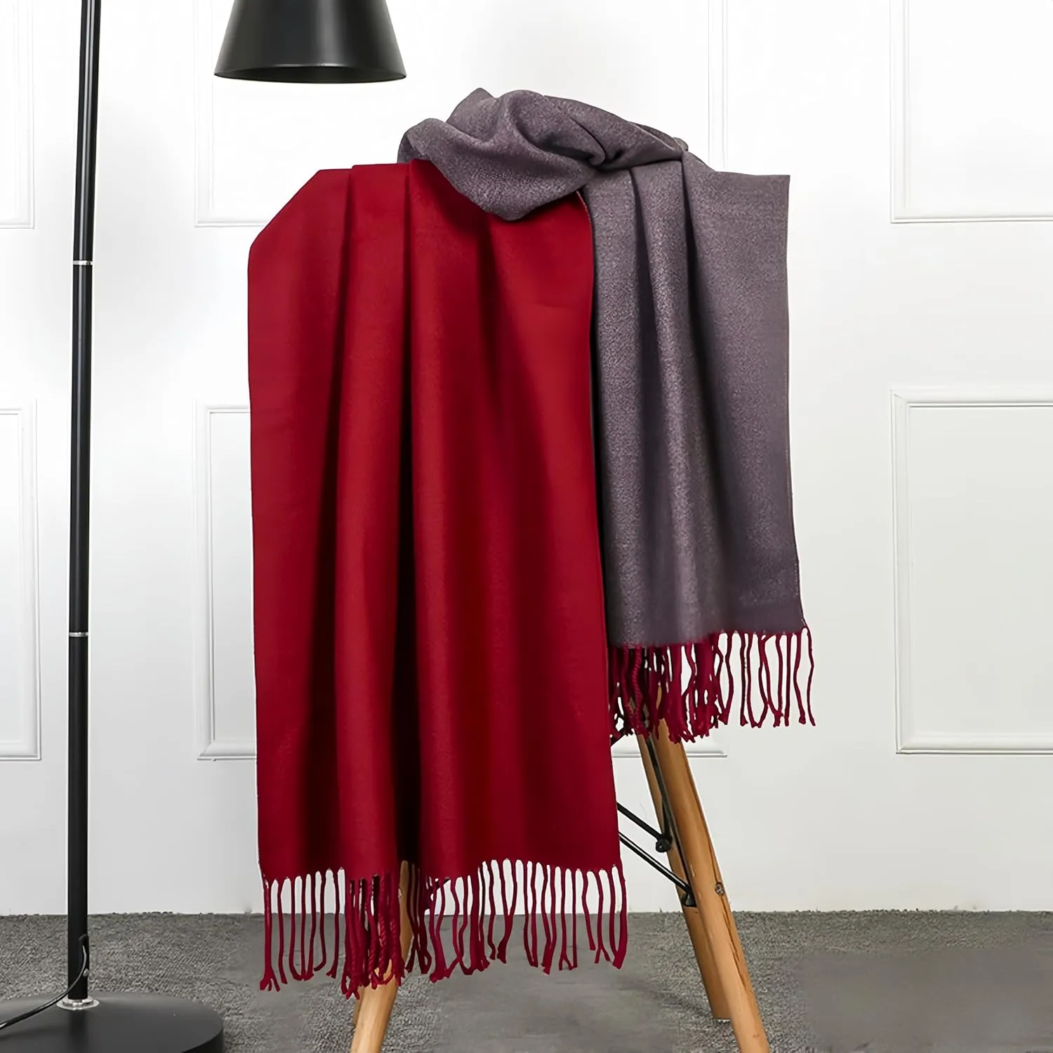Women Winter Warm Scarf Cashmere Scarf Elegant Contrast Color Tasseled Shawl Long Stoles Oversized Soft Scarves Gifts