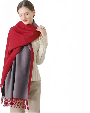 Women Winter Warm Scarf Cashmere Scarf Elegant Contrast Color Tasseled Shawl Long Stoles Oversized Soft Scarves Gifts