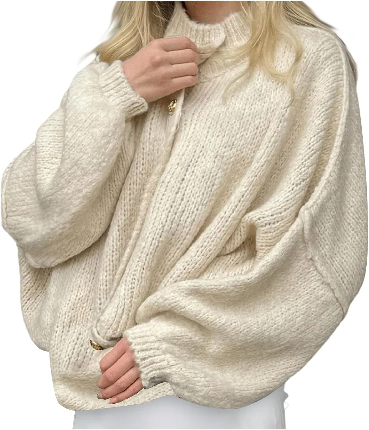 Womens Button Up Sweaters Long Sleeve Open Front Chunky Knit Cardigan Sweaters Spring Fall Trendy Outfits