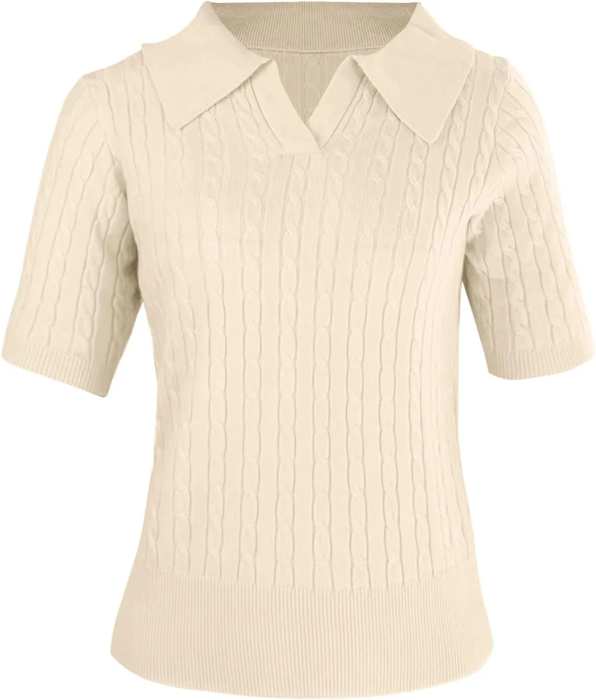 Womens Cable Knit Sweaters Long Sleeve V Neck Sweater Tops Casual Pullover Polo Shirts 2024 Fall Fashion Outfits