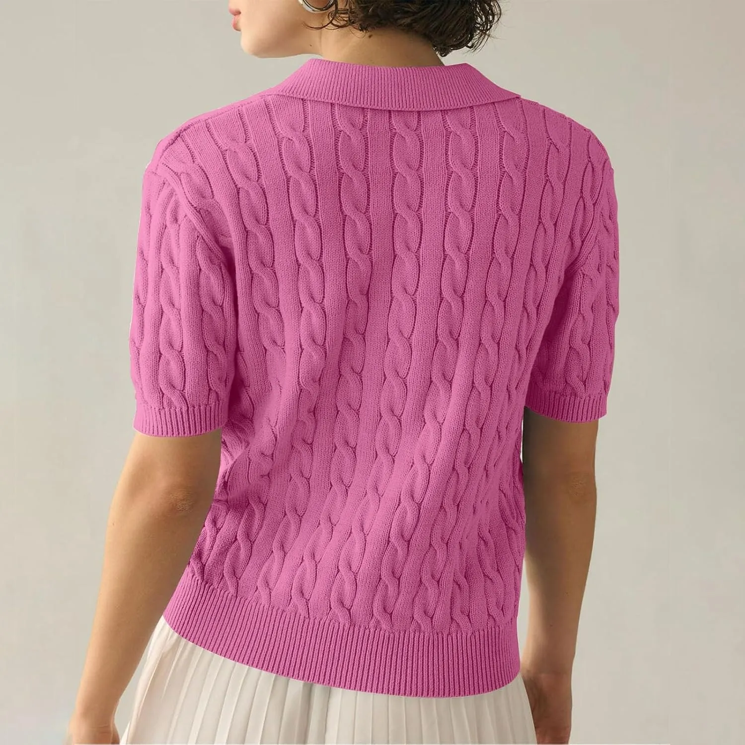 Womens Cable Knit Sweaters Long Sleeve V Neck Sweater Tops Casual Pullover Polo Shirts 2024 Fall Fashion Outfits